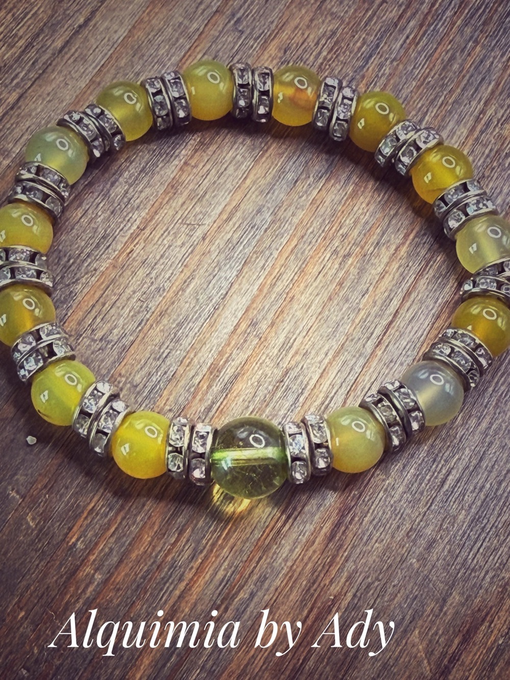 Oversized Golden Yellow citrine Stone beaded Bracelet and green amber